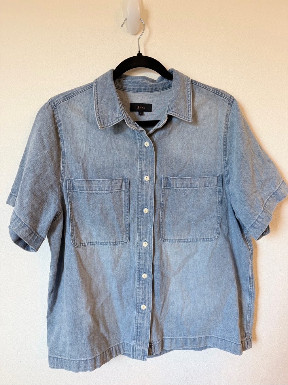 Quince Pale Blue Short-Sleeve Denim Button-Up Shirt
